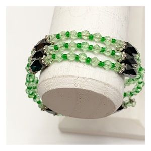 Jade green bicone glass bead and hematite magnetic wrap bracelet